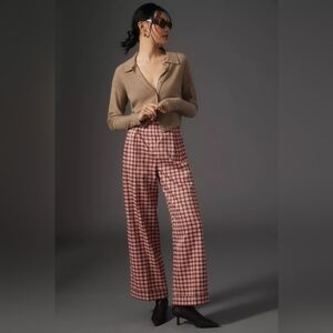 Anthropologie Frnch Palmer Pink Plaid Wide Leg Dress Pants